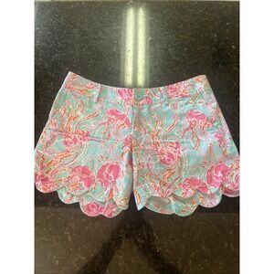 Lilly Pulitzer Aqua, Pink & Orange Scalloped Hem Bermuda Shorts